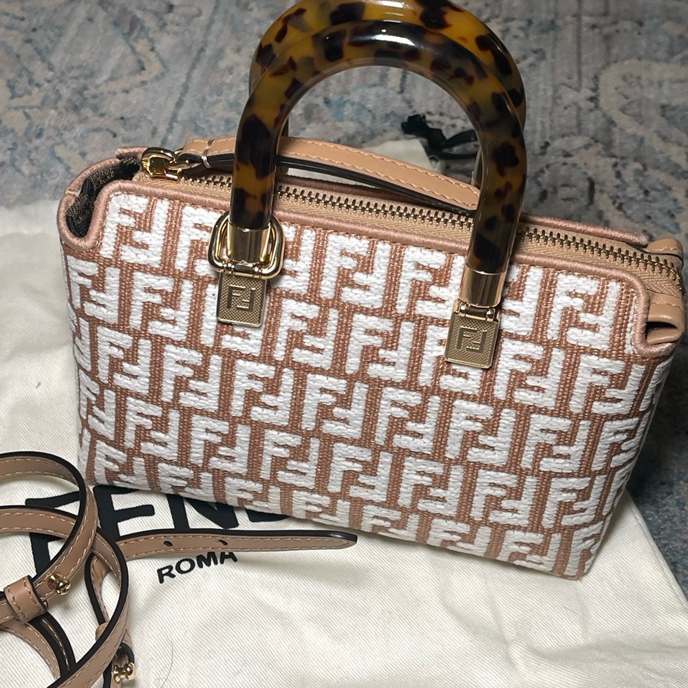Fendi Beige and White Satchel with Tortoiseshell Handle